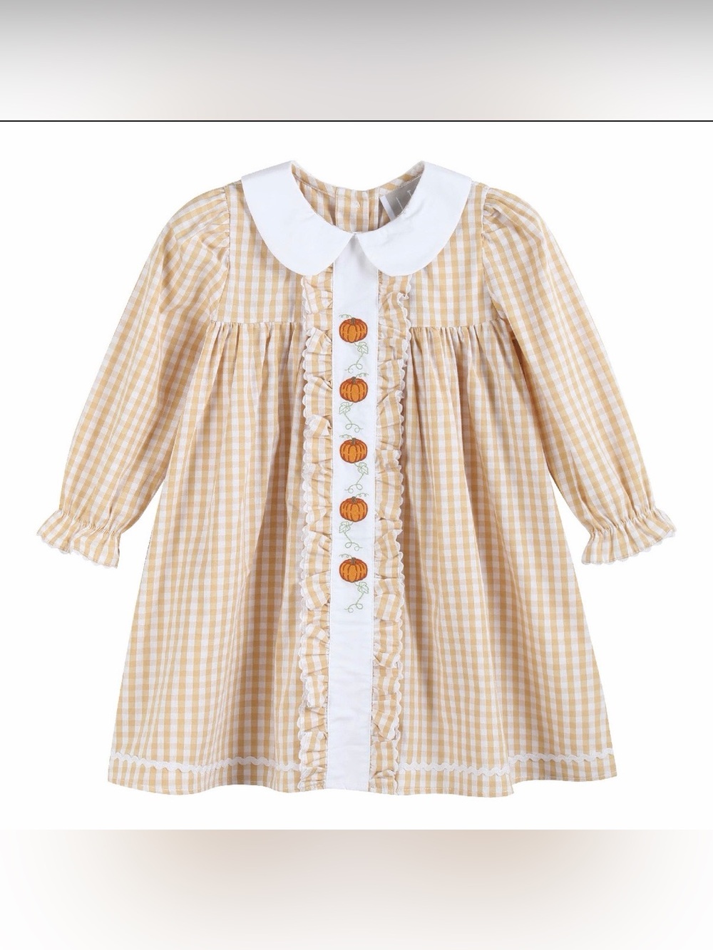 Lil Cactus Pumpkin Embroidered Gingham Dress - Fall